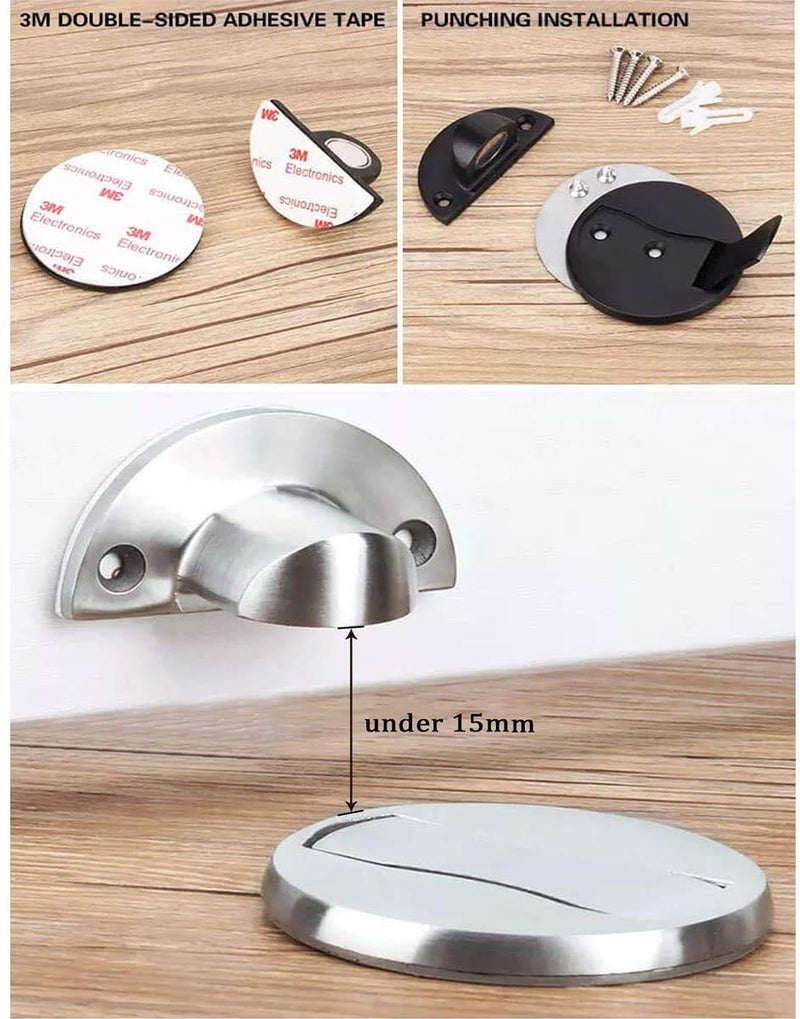 KOLAKO Magnetic Door Stop,Magnetic Door Stopper Brushed Satin Nickel,Floor Metal Magnetic Door Catch Invisible Door Holder with Adhesive,Stainless Steel Heavy Duty Silver Doorstop - Image 3